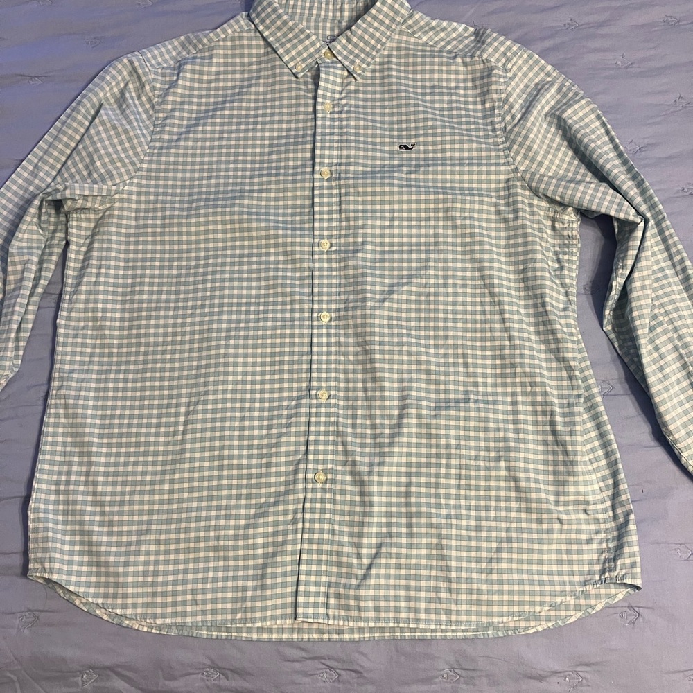 Vineyard Vines Light Green Checkered Men's Long Sleeve Shirt XL